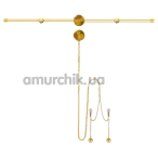 Затискачі для сосків і статевих губ з вібрацією Upko Double Bar Vibration Nipple Clamps And Clitoral Chain Set, золоті - Фото №1