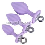 Набір анальних пробок Silicone Anal Plugs With Ring Pull, бузковий - Фото №1