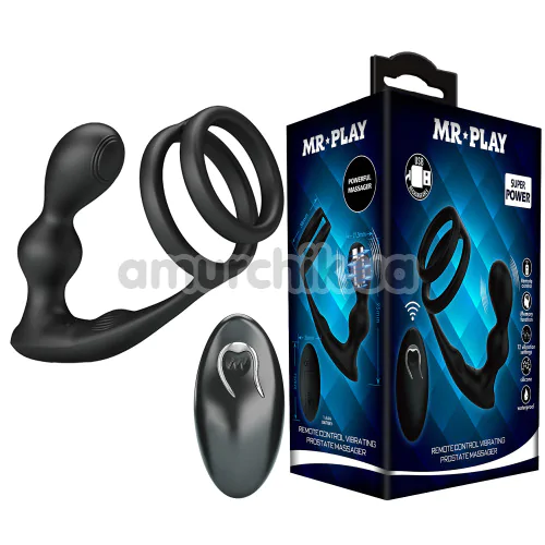 Вибростимулятор простаты с эрекционным кольцом MR Play Remote Control Vibrating Prostate Massager, черный