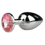 Анальная пробка с розовым кристаллом Loveshop Seamless Butt Plug L, серебряная - Фото №1