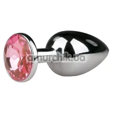 Анальная пробка с розовым кристаллом Loveshop Seamless Butt Plug L, серебряная - Фото №1