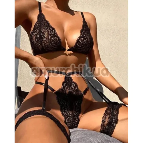 Комплект Star Night Bra Garter Belt, черный: бюстгальтер + трусики с гартерами