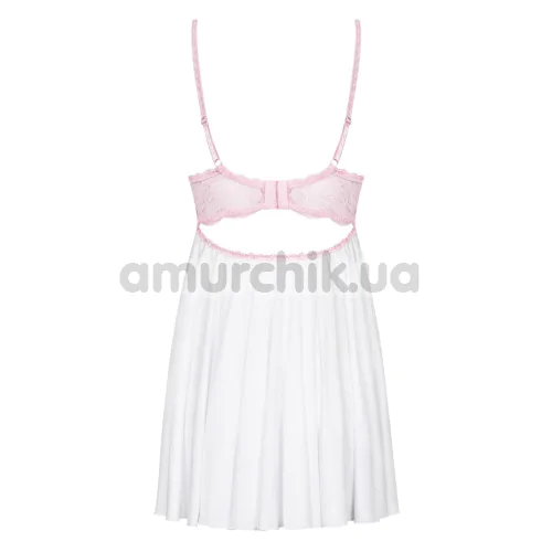 Комплект Obsessive Girlly, біло-рожевий: пеньюар + трусики-стрінги
