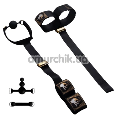 Бондажный набор со сменными кляпами Upko Hogtie Bondage Gear With Mouth Gags, черный - Фото №1