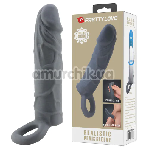 Насадка на пеніс Pretty Love Realistic Penis Sleeve, сіра