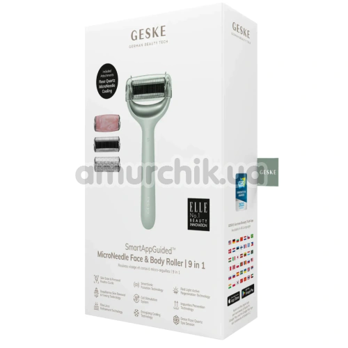 Массажер-роллер для лица и тела с микроиглами Geske MicroNeedle Face & Body Roller 9 in 1, зеленый