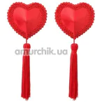 Украшения для сосков в виде сердечек с кисточками Lovetoy Nipple Pastie, красные - Фото №1