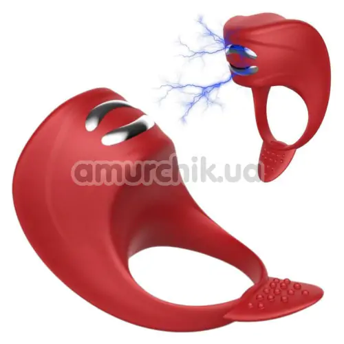Виброкольцо для члена с электростимуляцией FoxShow Silicone Vibrating Ring With Electro Stim, красное