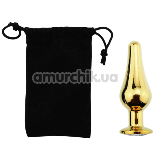 Анальная пробка с прозрачным кристаллом SWAROVSKI Long Gold White Diamond Small, золотая