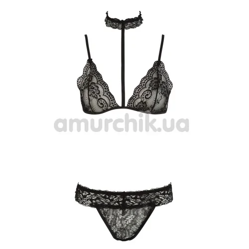 Комплект Cottelli Collection Bra and Slip 2213060 чорний: бюстгалтер + трусики-стрінги