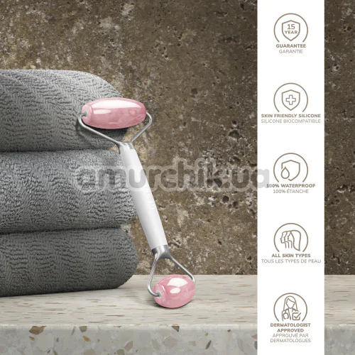 Роликовый массажер Geske Rose Quartz Face & Body Roller 5 in 1, белый