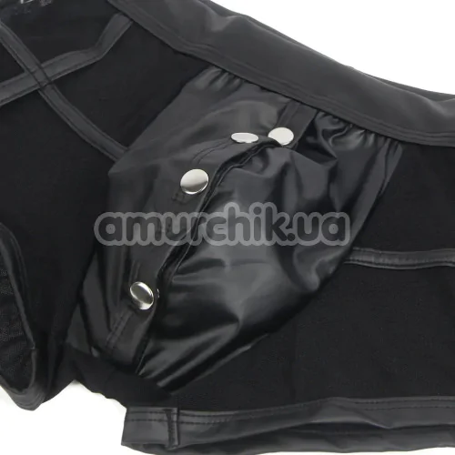 Трусы-боксеры мужские с фиксаторами для рук Star Night Faux Leather Briefs With Snap Bondage, черные