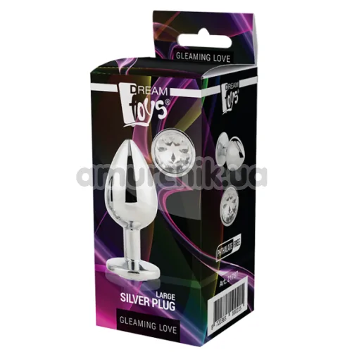 Анальная пробка с прозрачным кристаллом Gleaming Love Silver Plug L, серебряная