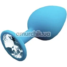 Анальна пробка з блакитним кристалом SWAROVSKI Пікантні Штучки Large, блакитна - Фото №1