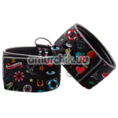 Фиксаторы для ног Ouch! Printed Ankle Cuffs Old School Tattoo Style, черные - Фото №1