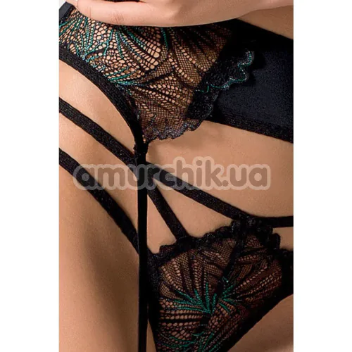 Комплект Passion Free Your Senses Floris Chemise, черный: бюстгальтер + пояс + трусики-стринги