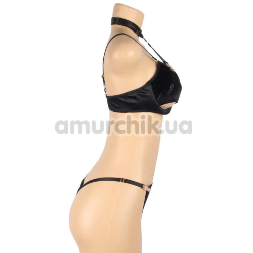 Комплект Star Night Velvet Hollow Cut Halter, чорний: бюстгальтер + трусики-стрінги