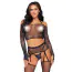 Комплект Leg Avenue Rhinestone Fishnet Crop Top Garter Set черный: укороченный топ + трусики-стринги + чулки + пояс для чулок - Фото №2