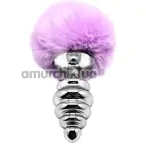 Анальная пробка с фиолетовым хвостиком Alive Anal Pleasure Metal Anal Fluffy Twist Plug L, серебряная - Фото №1
