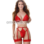 Комплект Star Night Bra Garter Belt, червоний: бюстгальтер + трусики з гартерами - Фото №1