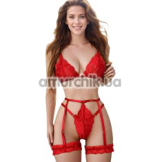 Комплект Star Night Bra Garter Belt, червоний: бюстгальтер + трусики з гартерами - Фото №1