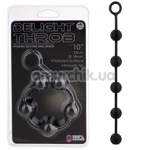 Анальная цепочка Delight Throb ребристая, 25 см черная