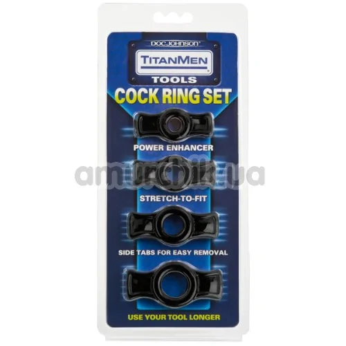 Набір ерекційних кілець TitanMen Cock Ring Set, 4 шт чорний
