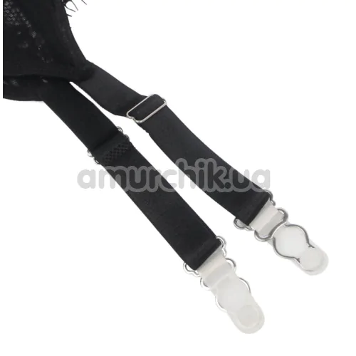 Комплект Star Night Sexy Eyelash Lace Set, черный: трусики-стринги + пояс для чулок