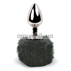 Анальная пробка с черным хвостиком FeelzToys Bunny Tails, серебряная - Фото №1