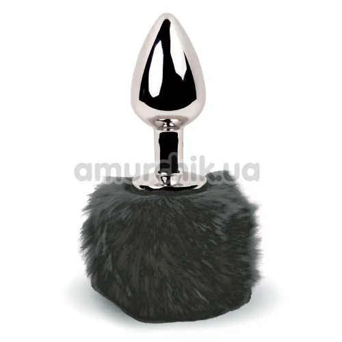 Анальная пробка с черным хвостиком FeelzToys Bunny Tails, серебряная - Фото №1