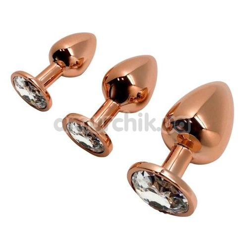 Анальна пробка з прозорим кристалом Wooomy Tralalo Metal Plug S, золота