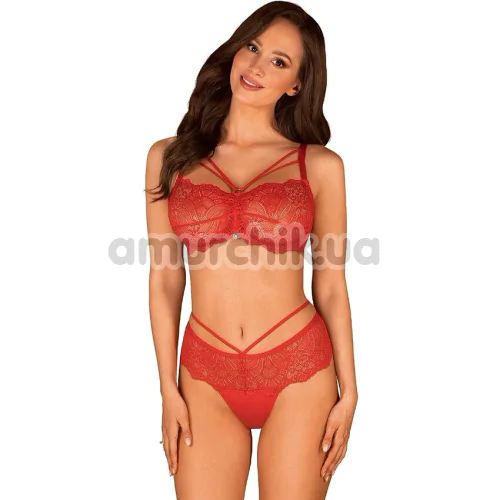 Комплект Obsessive Loventy, красный: бюстгальтер + трусики-стринги - Фото №1