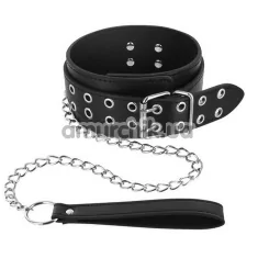 Ошейник с поводком Fetish Tentation Choker Eyalets and Leash, чёрный - Фото №1