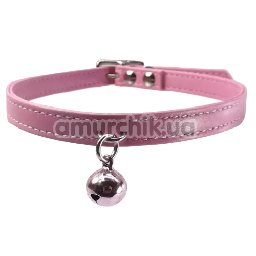 Нашийник з дзвіночком DS Fetish Leather Collar With Bell, рожевий - Фото №1