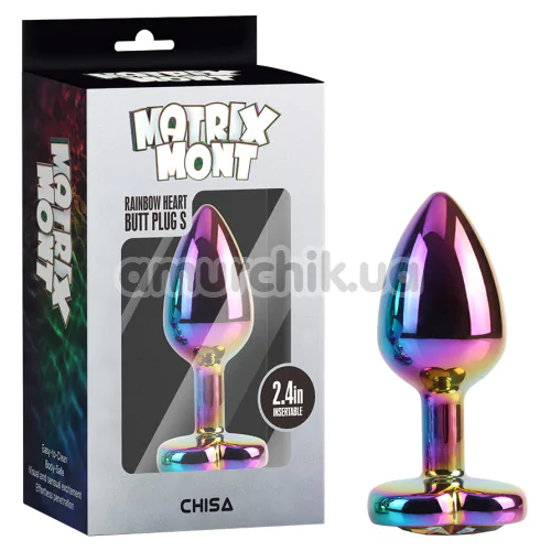 Анальна пробка з райдужним кристалом Matrix Mont Rainbow Heart Butt Plug S, мультикольорова