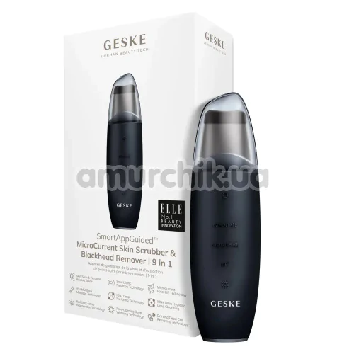 Микротоковый скрабер для кожи лица Geske MicroCurrent Skin Scrubber & Blackhead Remover 9 in 1, черный
