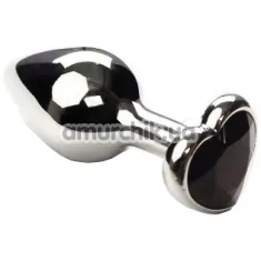 Анальная пробка с черным кристаллом SWAROVSKI Silver Heart Black Diamond, серебряная - Фото №1