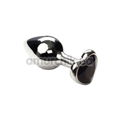 Анальна пробка з чорним кристалом SWAROVSKI Silver Heart Black Diamond, срібна