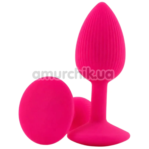 Анальная пробка Alume Silicone Ribbed Flare Base Anal Plug М, розовая