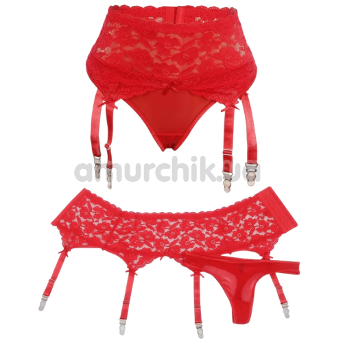 Комплект Star Night High Waisted Vintage Garter Set, красный: трусики-стринги + пояс для чулок