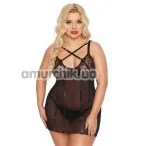 Комплект SoftLine Collection Cornelia черный: пеньюар + трусики-стринги - Фото №1