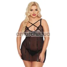 Комплект SoftLine Collection Cornelia черный: пеньюар + трусики-стринги - Фото №1