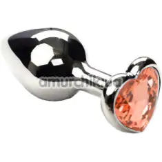 Анальная пробка с оранжевым кристаллом SWAROVSKI Silver Heart Orange Small, серебряная - Фото №1