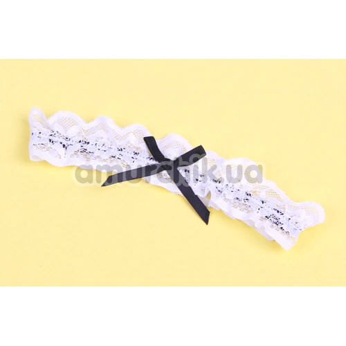Костюм покоївки Star Night Sexy French Maid Lace Costume Set, чорно-білий: боді + спідниця + підв'язка на ногу + рукавички