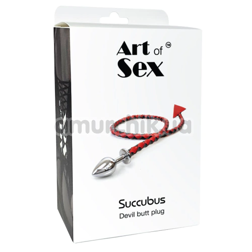 Анальная пробка с черно-золотым дьявольским хвостиком Art Of Sex Succubus L, серебряная