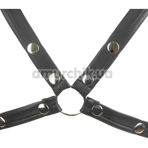 Боди-портупея мужское с фиксаторами для рук Star Night Faux Leather Harness Bodysuit, черное