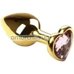 Анальна пробка з рожевим кристалом SWAROVSKI Gold Heart Pink Topaz, золота - Фото №1