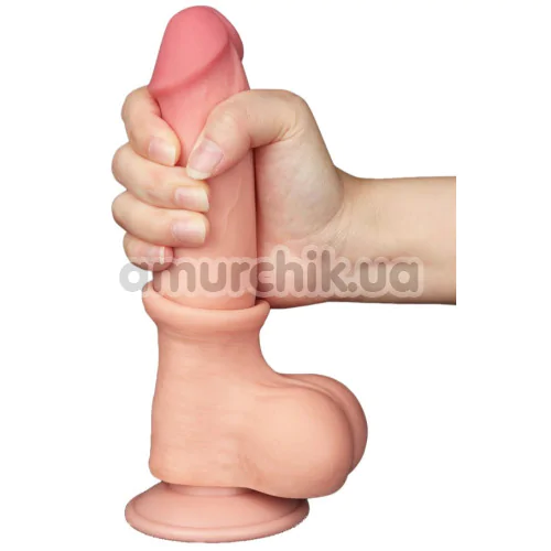 Фаллоимитатор Sliding-Skin Dual Layer Dong 8 с мошонкой, телесный