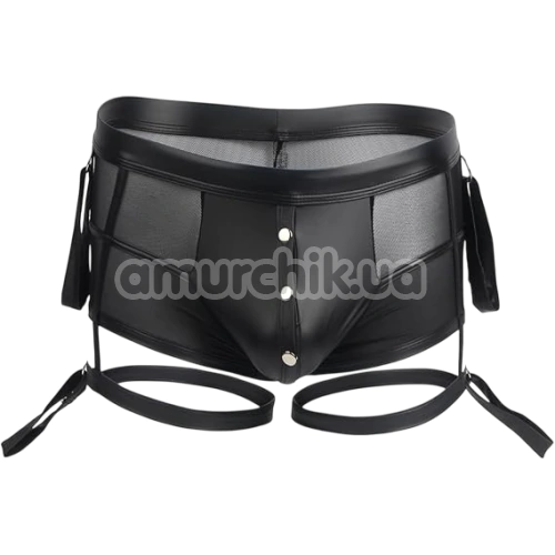Трусы-боксеры мужские с фиксаторами для рук Star Night Faux Leather Briefs With Snap Bondage, черные