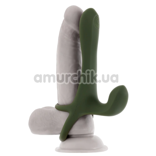 Насадка на пенис с вибрацией и пульсацией Zero Tolerance Strap Tap And Go, зеленая